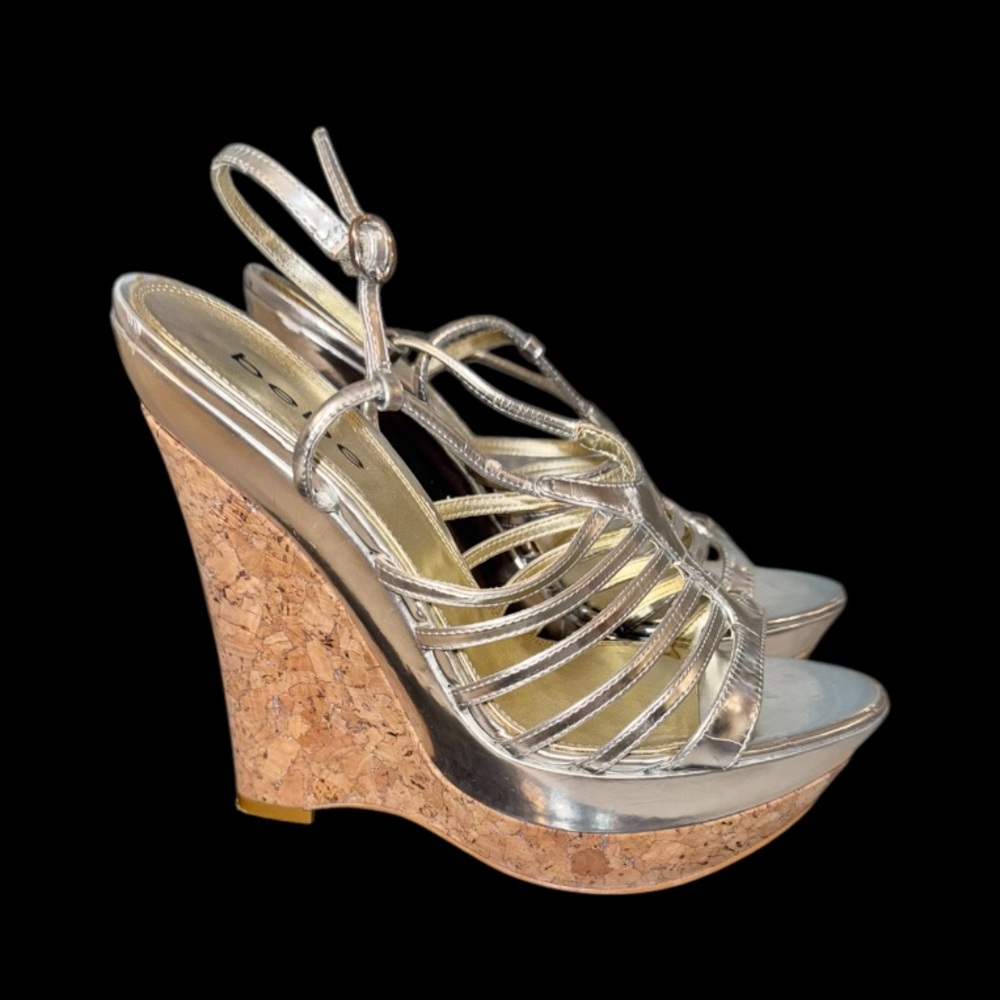 BEBE SILVER platform Carmelo wedges women’s cork heels shoes size 10 - Picture 12 of 17